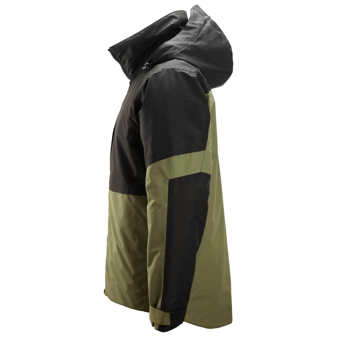 snickers 1104 allroundwork waterproof insulated jacket Khaki Green Black left #colour_khaki-green-black