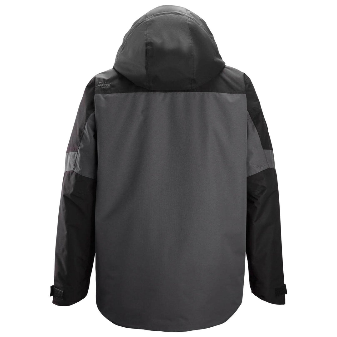 snickers 1104 allroundwork waterproof insulated jacket Steel Grey Black back #colour_steel-grey-black