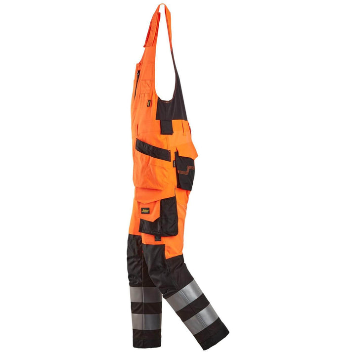 snickers 6013 high vis one piece trousers holster pockets class 2 Hi Vis Orange Black left #colour_hi-vis-orange-black