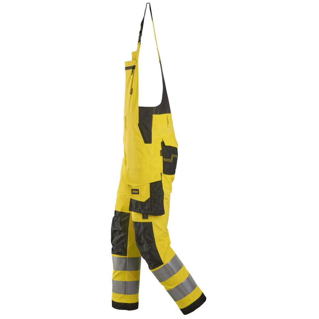 snickers 6043 high vis bib and brace trousers class 2 Hi Vis Yellow Black left #colour_hi-vis-yellow-black