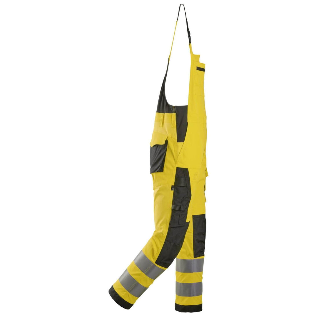 snickers 6043 high vis bib and brace trousers class 2 Hi Vis Yellow Black right #colour_hi-vis-yellow-black
