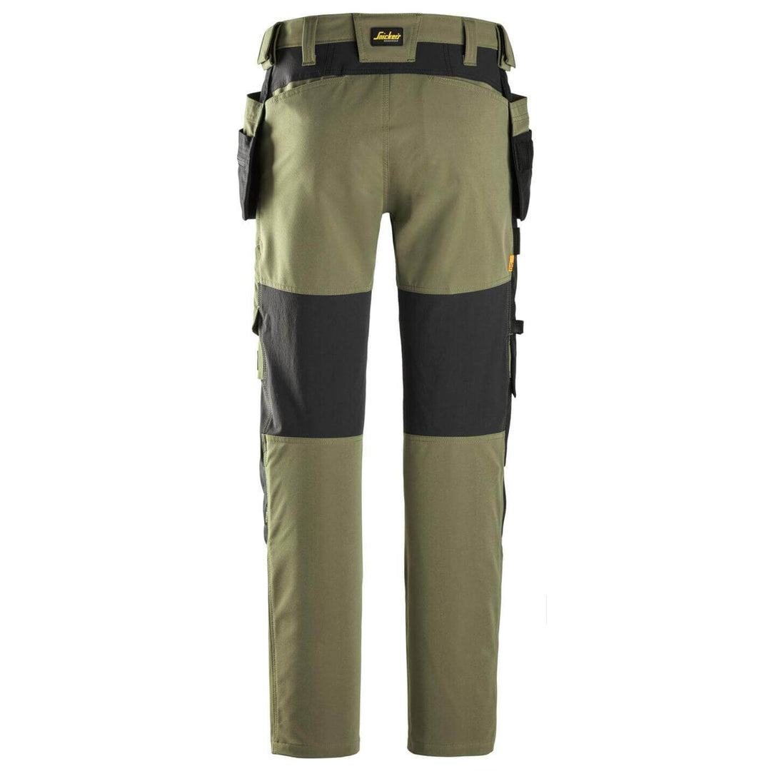 snickers 6218 allroundwork stretch trousers holster pockets Khaki Green Black back #colour_khaki-green-black