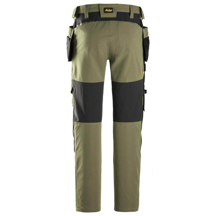snickers 6218 allroundwork stretch trousers holster pockets Khaki Green Black back #colour_khaki-green-black