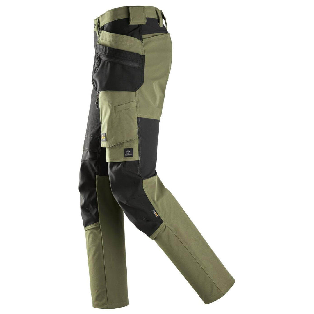 snickers 6218 allroundwork stretch trousers holster pockets Khaki Green Black left #colour_khaki-green-black