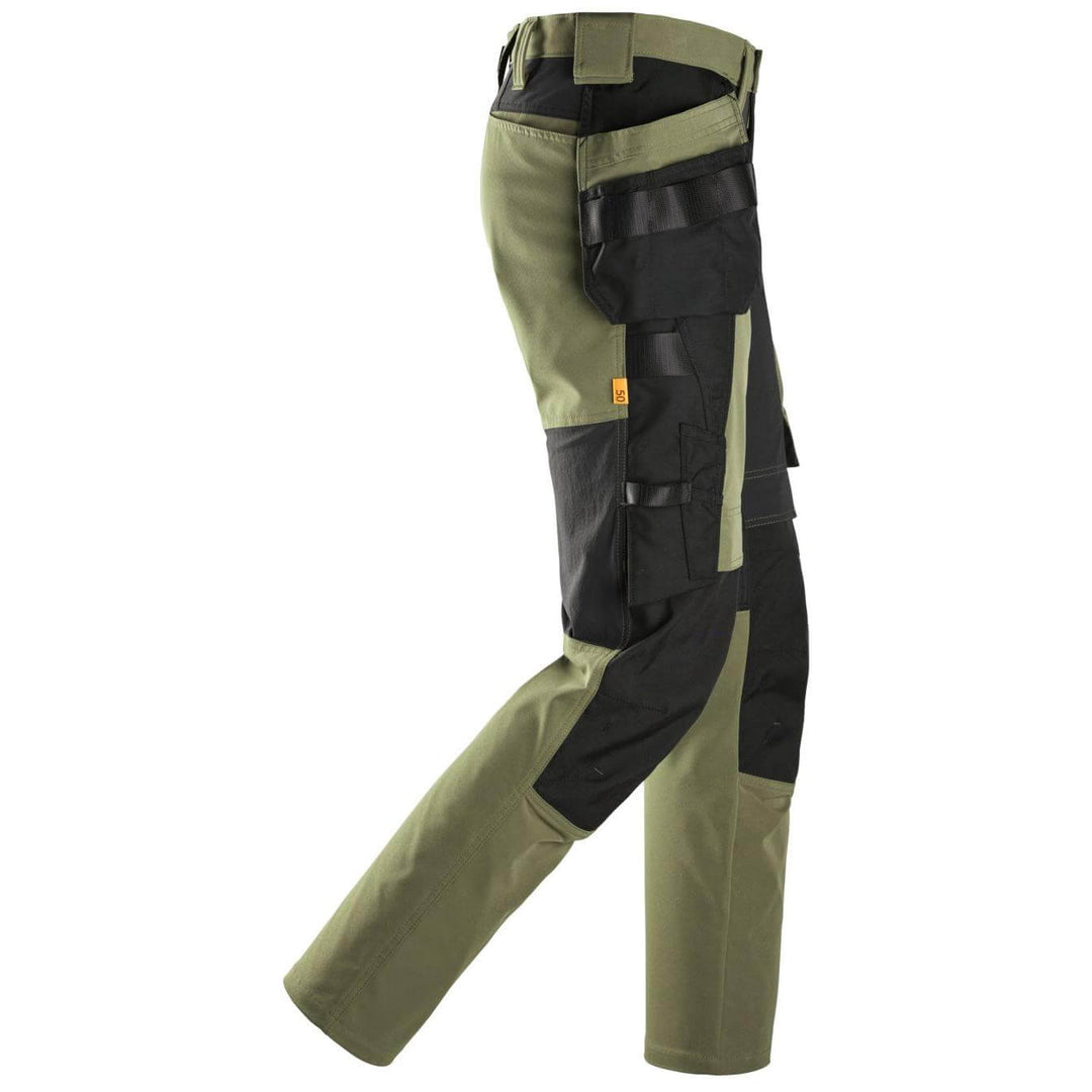 snickers 6218 allroundwork stretch trousers holster pockets Khaki Green Black right #colour_khaki-green-black