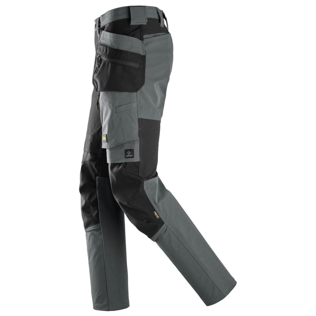 snickers 6218 allroundwork stretch trousers holster pockets Steel Grey Black left #colour_steel-grey-black