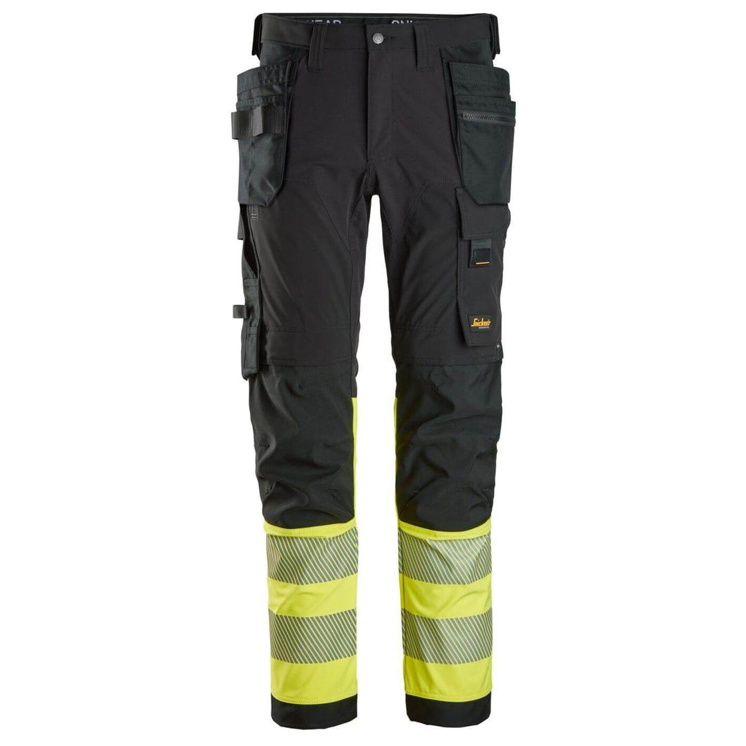 snickers 6231 high vis 4 way stretch trousers holster pockets class 1 Black Hi Vis Yellow Main #colour_black-hi-vis-yellow