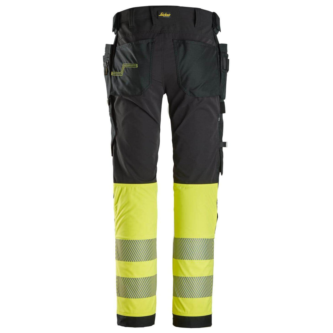 snickers 6231 high vis 4 way stretch trousers holster pockets class 1 Black Hi Vis Yellow back #colour_black-hi-vis-yellow