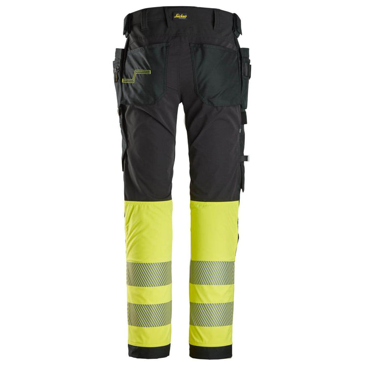 snickers 6231 high vis 4 way stretch trousers holster pockets class 1 Black Hi Vis Yellow back #colour_black-hi-vis-yellow