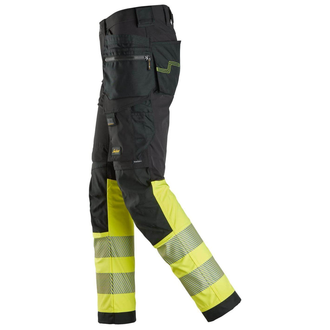 snickers 6231 high vis 4 way stretch trousers holster pockets class 1 Black Hi Vis Yellow left #colour_black-hi-vis-yellow