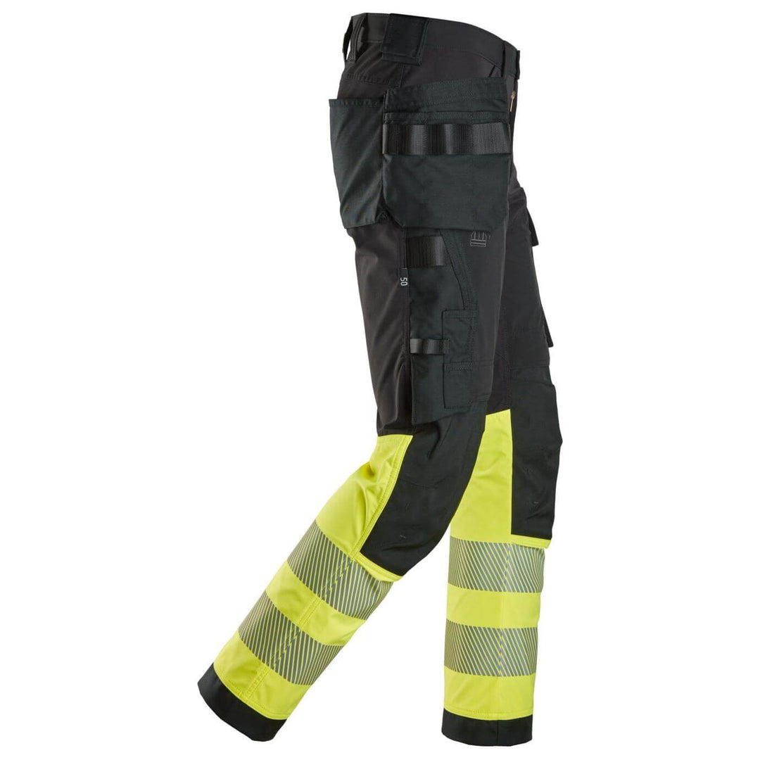 snickers 6231 high vis 4 way stretch trousers holster pockets class 1 Black Hi Vis Yellow right #colour_black-hi-vis-yellow