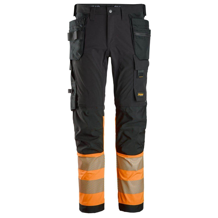 snickers 6231 high vis 4 way stretch trousers holster pockets class 1 Black Main #colour_black