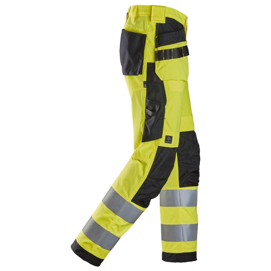 snickers 6238 high vis trousers holster pockets class 2 Hi Vis Yellow Black right #colour_hi-vis-yellow-black