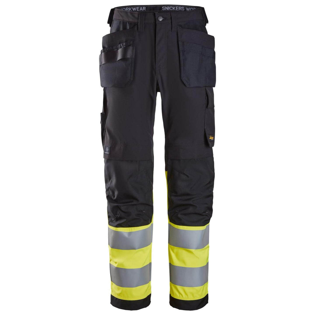 snickers 6239 high vis trousers holster pockets class 1 Black Hi Vis Yellow Main #colour_black-hi-vis-yellow