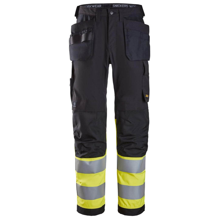 snickers 6239 high vis trousers holster pockets class 1 Black Hi Vis Yellow Main #colour_black-hi-vis-yellow