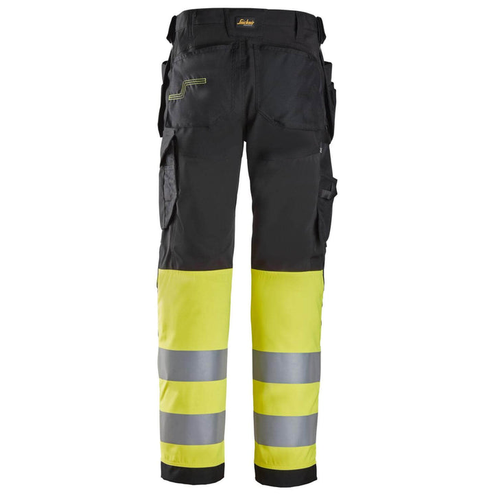 snickers 6239 high vis trousers holster pockets class 1 Black Hi Vis Yellow back #colour_black-hi-vis-yellow