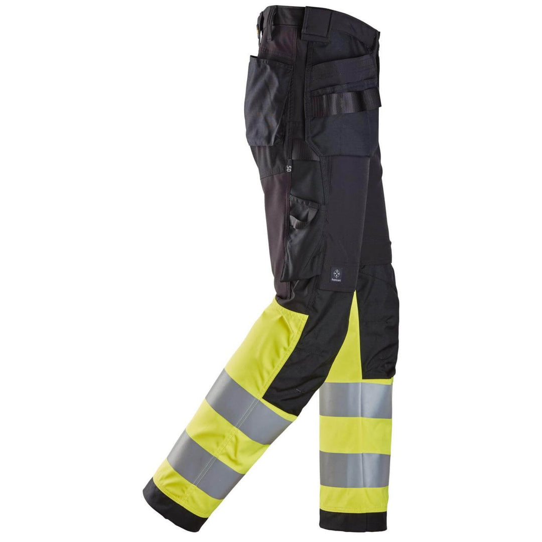 snickers 6239 high vis trousers holster pockets class 1 Black Hi Vis Yellow right #colour_black-hi-vis-yellow