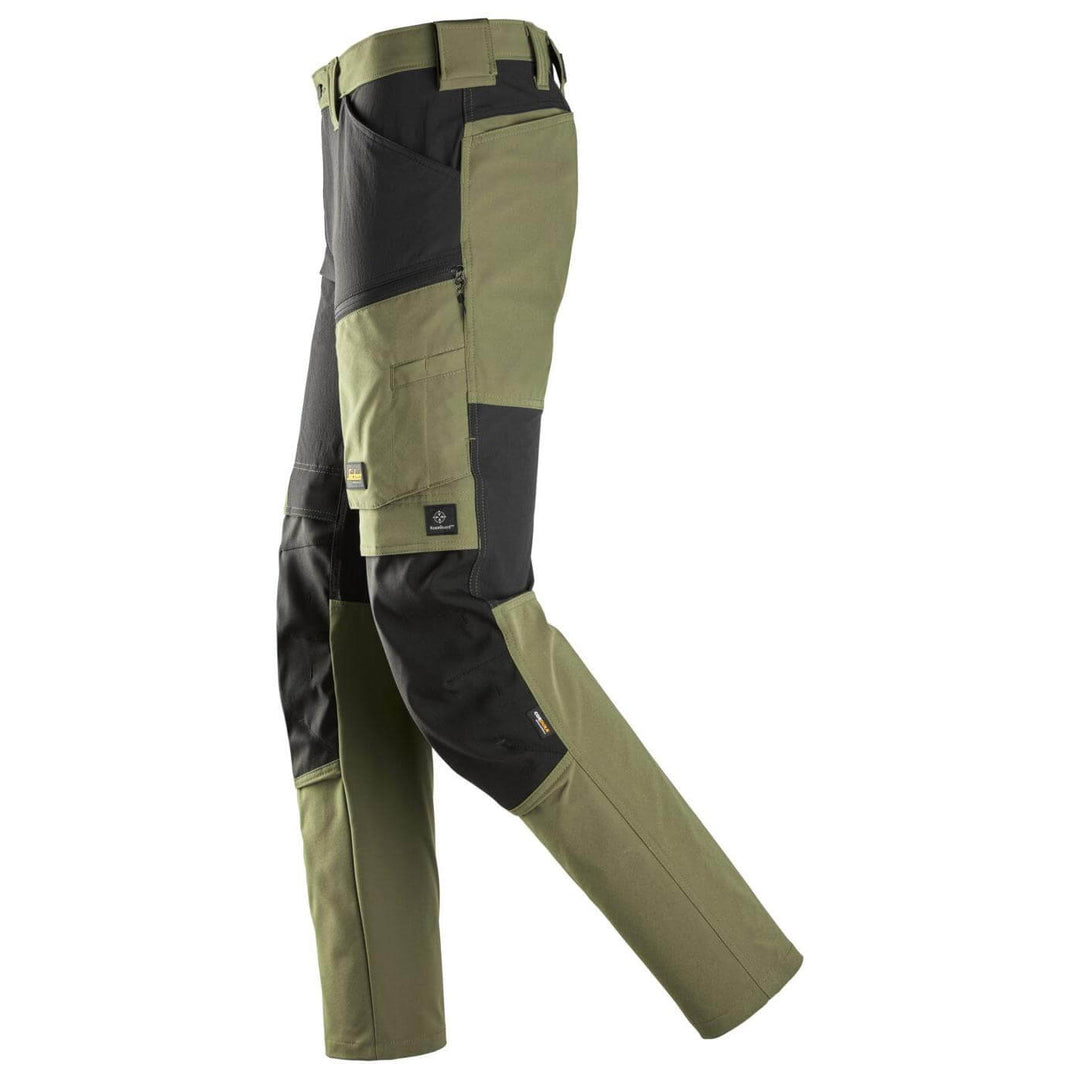 snickers 6318 allroundwork stretch trousers Khaki Green Black left #colour_khaki-green-black