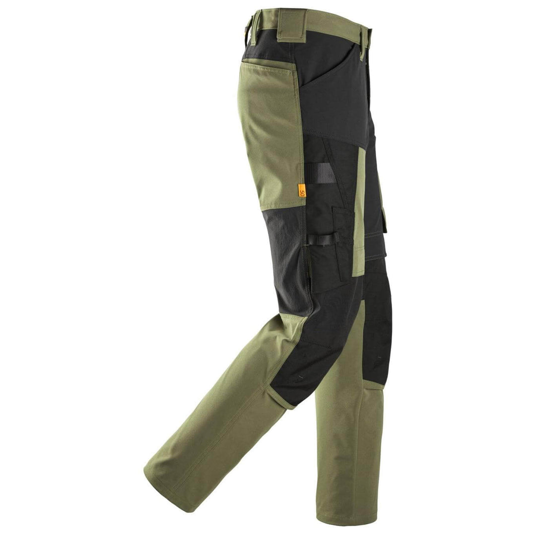 snickers 6318 allroundwork stretch trousers Khaki Green Black right #colour_khaki-green-black