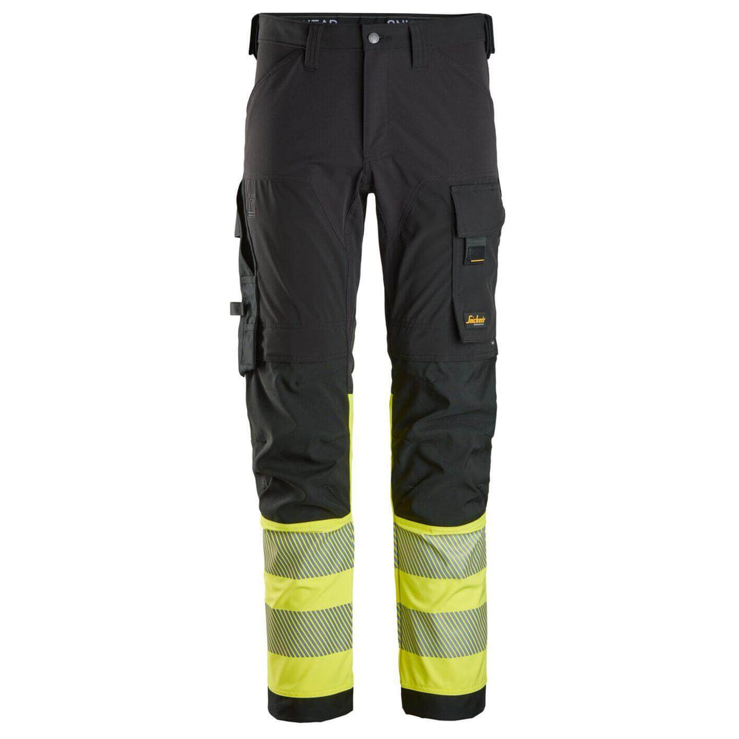 snickers 6335 high vis 4 way stretch trousers class 1 Black Hi Vis Yellow Main #colour_black-hi-vis-yellow