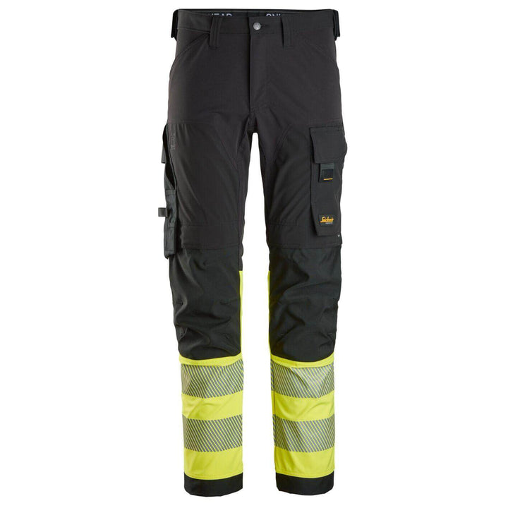 snickers 6335 high vis 4 way stretch trousers class 1 Black Hi Vis Yellow Main #colour_black-hi-vis-yellow