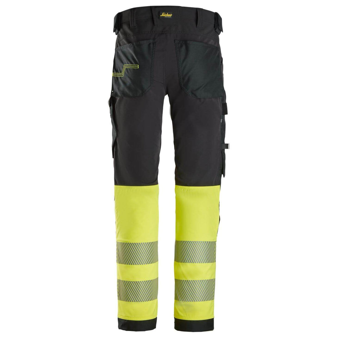 snickers 6335 high vis 4 way stretch trousers class 1 Black Hi Vis Yellow back #colour_black-hi-vis-yellow
