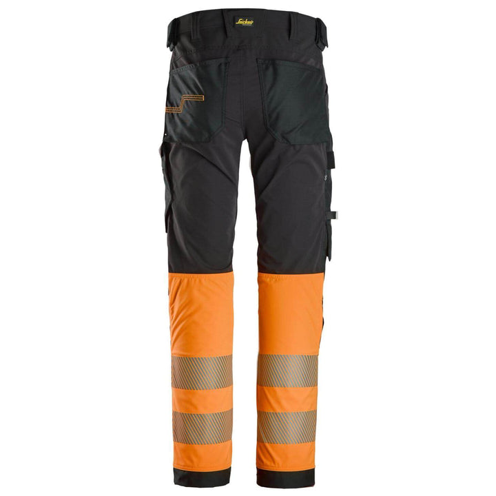 snickers 6335 high vis 4 way stretch trousers class 1 Black back #colour_black-hi-vis-orange