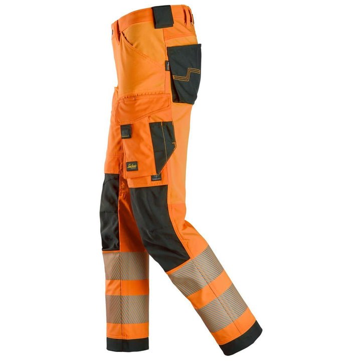 snickers 6336 high vis 4 way stretch trousers class 2 Hi Vis Orange Black left #colour_hi-vis-orange-black