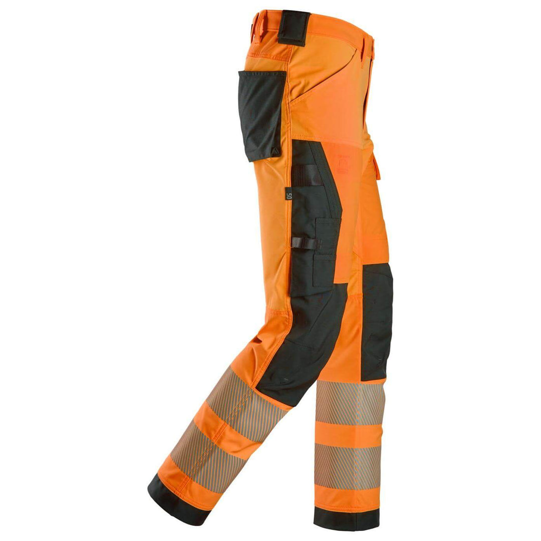 snickers 6336 high vis 4 way stretch trousers class 2 Hi Vis Orange Black right #colour_hi-vis-orange-black
