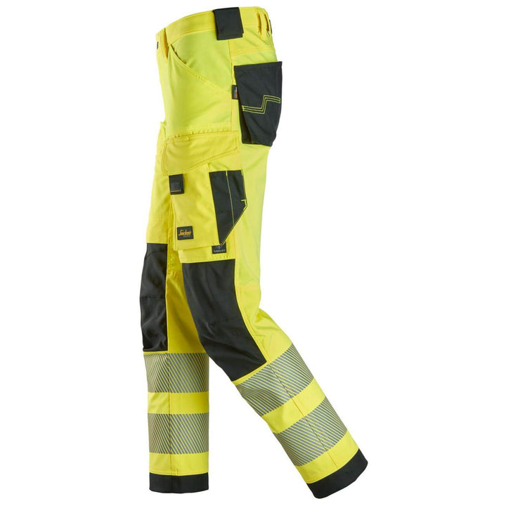 snickers 6336 high vis 4 way stretch trousers class 2 Hi Vis Yellow Black left #colour_hi-vis-yellow-black