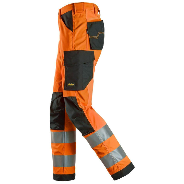 snickers 6338 high vis trousers class 2 Hi Vis Orange Black left #colour_hi-vis-orange-black