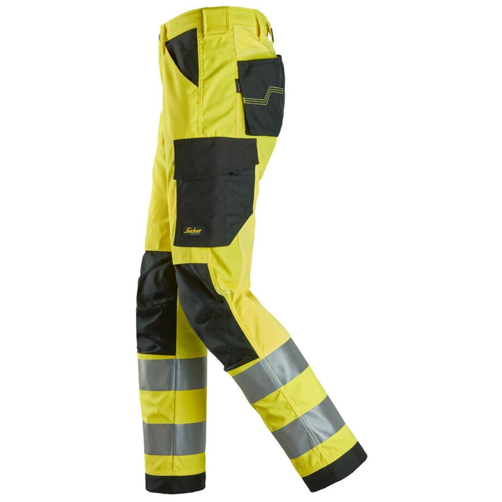 snickers 6338 high vis trousers class 2 Hi Vis Yellow Black left #colour_hi-vis-yellow-black