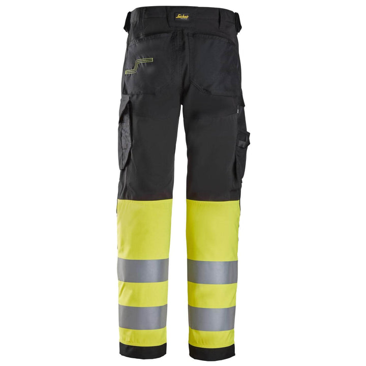snickers 6339 high vis trousers class 1 Black Hi Vis Yellow back #colour_black-hi-vis-yellow