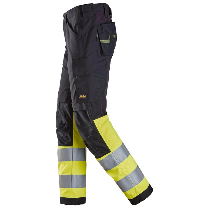 snickers 6339 high vis trousers class 1 Black Hi Vis Yellow left #colour_black-hi-vis-yellow
