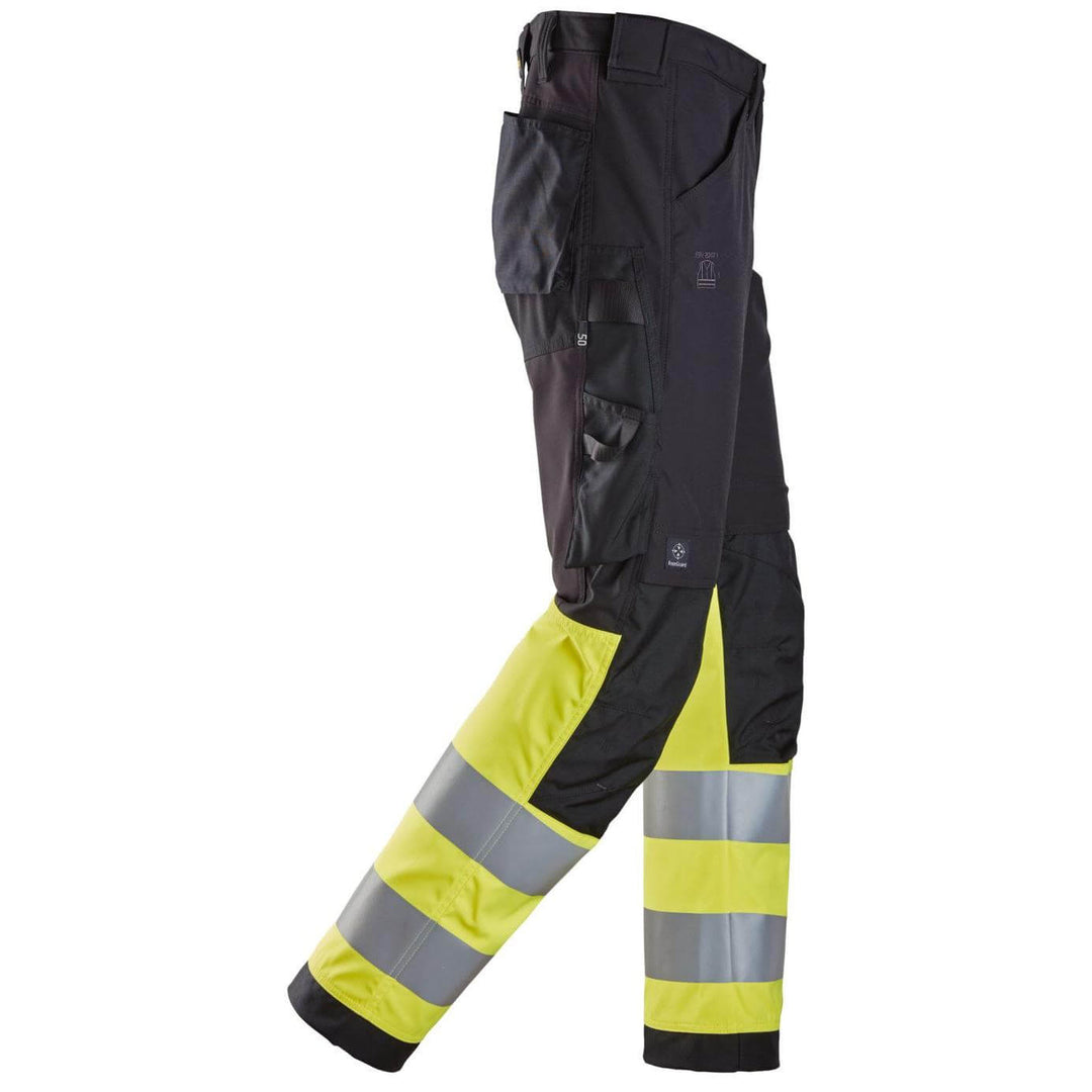 snickers 6339 high vis trousers class 1 Black Hi Vis Yellow right #colour_black-hi-vis-yellow