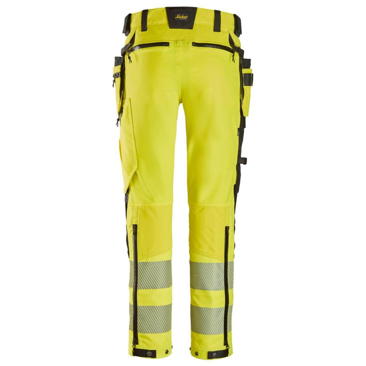 snickers 6930 high vis trousers detachable holster pockets class 2 Hi Vis Yellow Black back #colour_hi-vis-yellow-black
