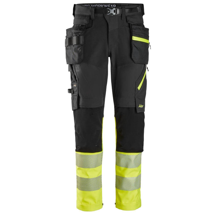 snickers 6935 high vis trousers detachable holster pockets class 1 Black Hi Vis Yellow Main #colour_black-hi-vis-yellow