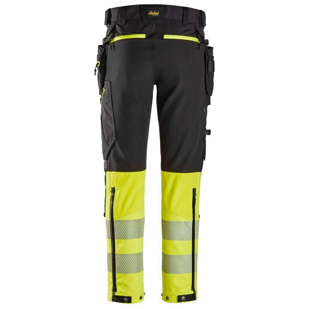 snickers 6935 high vis trousers detachable holster pockets class 1 Black Hi Vis Yellow back #colour_black-hi-vis-yellow