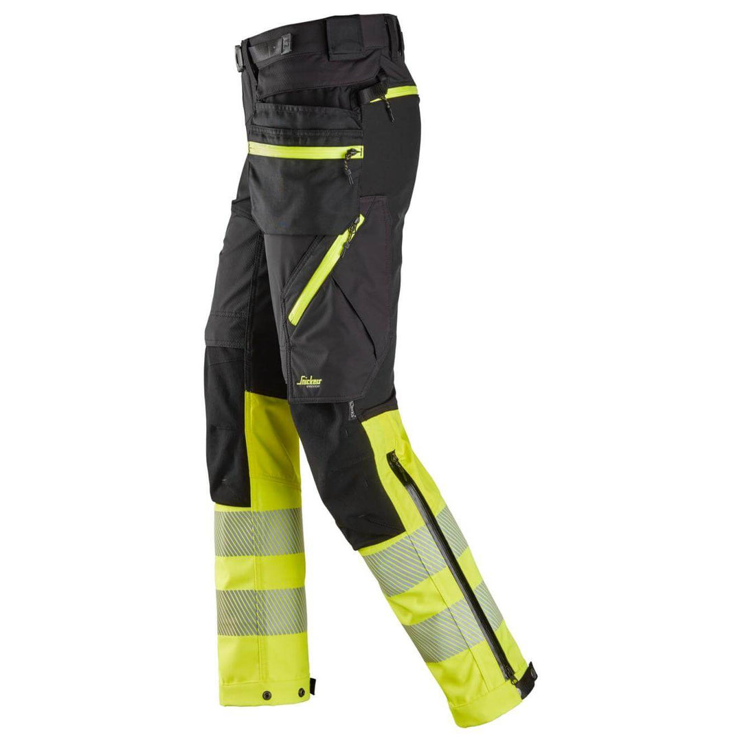 snickers 6935 high vis trousers detachable holster pockets class 1 Black Hi Vis Yellow left #colour_black-hi-vis-yellow