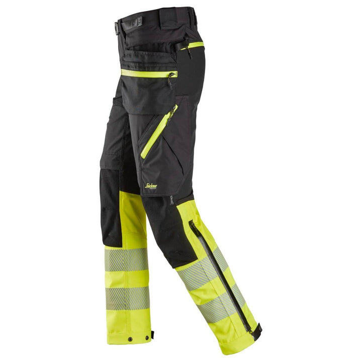snickers 6935 high vis trousers detachable holster pockets class 1 Black Hi Vis Yellow left #colour_black-hi-vis-yellow
