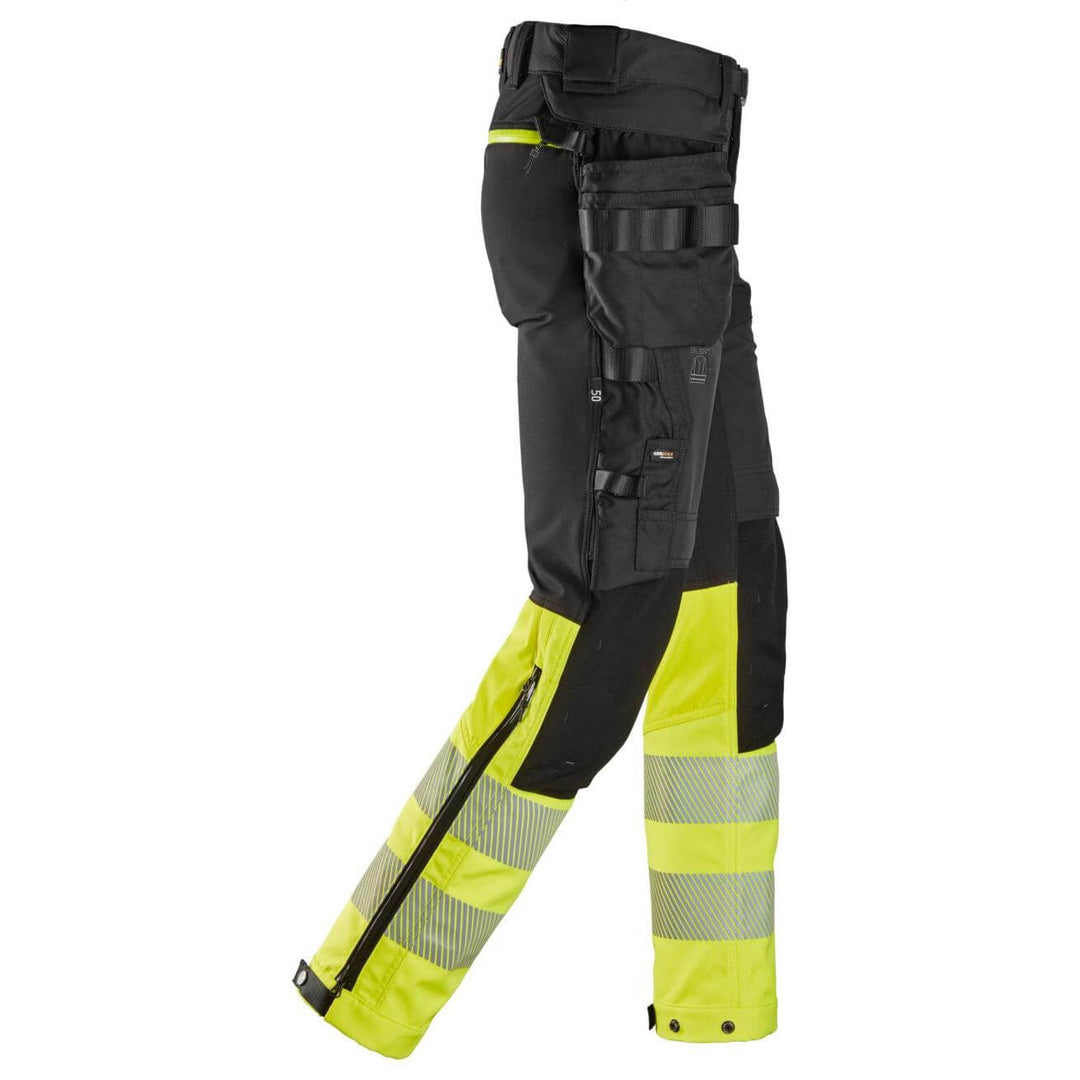 snickers 6935 high vis trousers detachable holster pockets class 1 Black Hi Vis Yellow right #colour_black-hi-vis-yellow