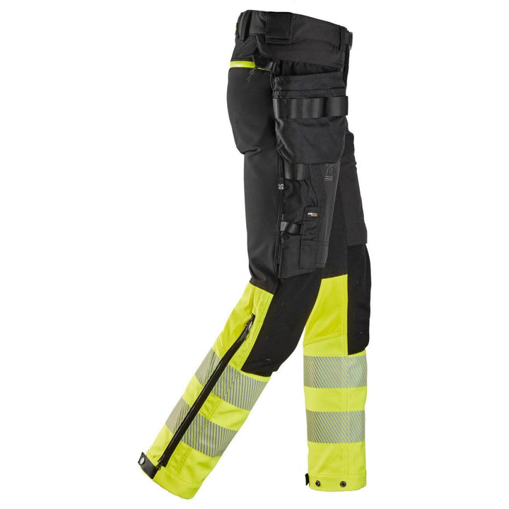 snickers 6935 high vis trousers detachable holster pockets class 1 Black Hi Vis Yellow right #colour_black-hi-vis-yellow