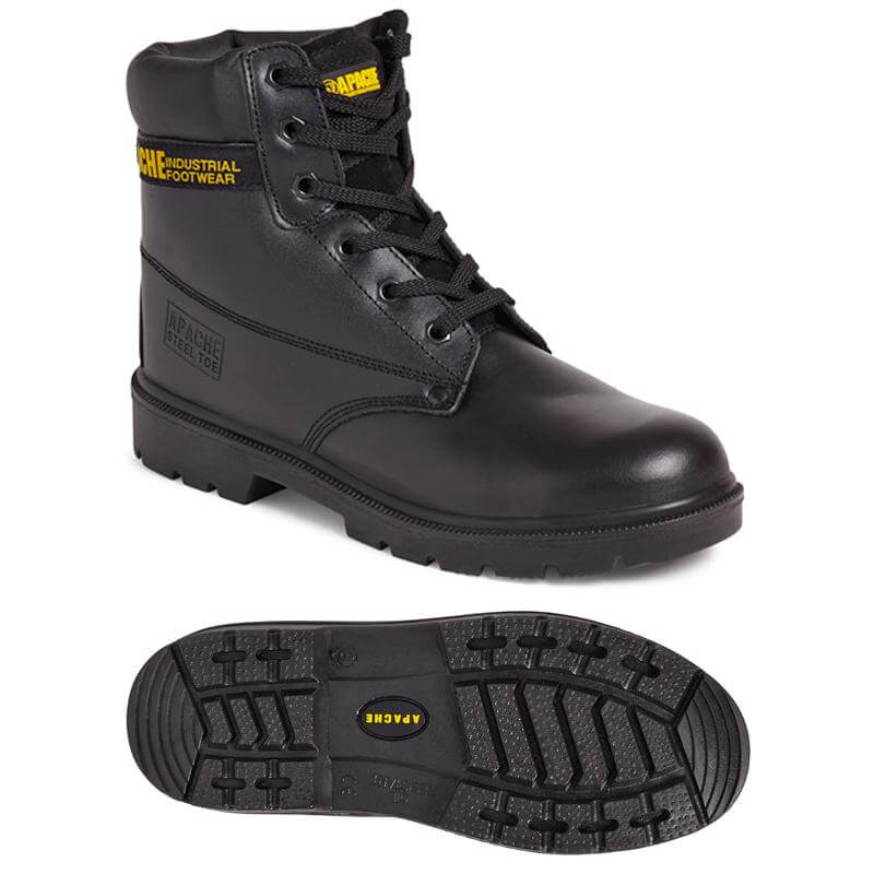 Apache AP300 Black 6 Eye Safety Boots Black Top and Bottom 1 #colour_black