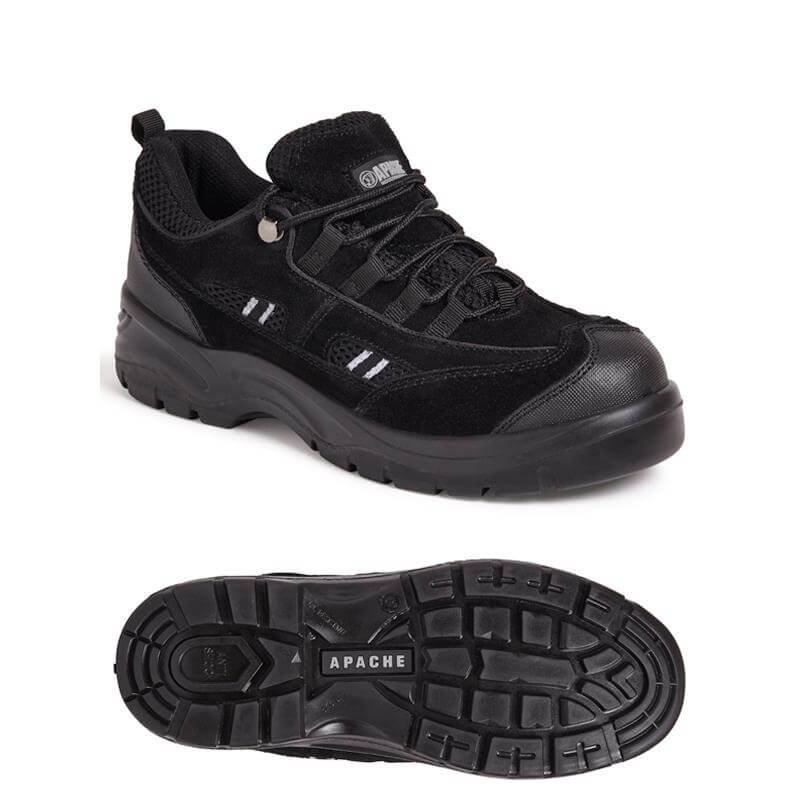 Apache AP302SM Black Suede Safety Trainers Black Top and Bottom #colour_black