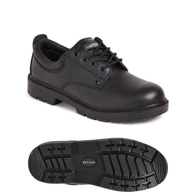 Apache AP306 Black 4 Eye Safety Shoes Black Top and Bottom #colour_black