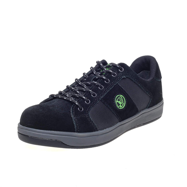 Apache KICK Black Suede Cup Sole Safety Trainers Black Front #colour_black