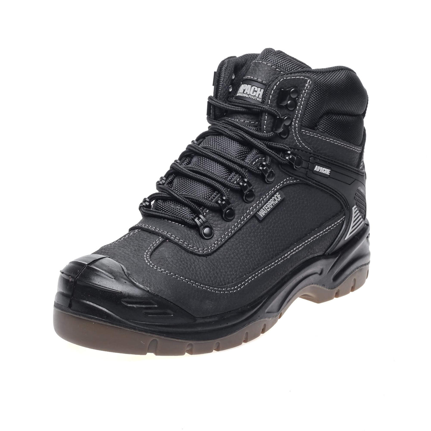 Apache RANGER Black Waterproof Safety Hiker Boots Black Front #colour_black