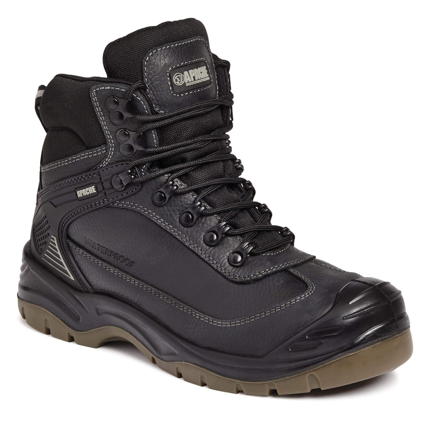 Apache RANGER Black Waterproof Safety Hiker Boots Black Main #colour_black