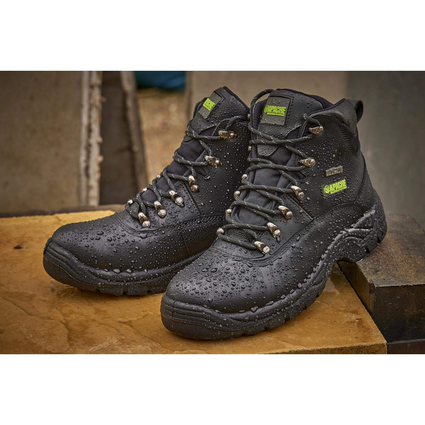 Apache SS812SM Black Waterproof Safety Hiker Boots Black Model 2 #colour_black