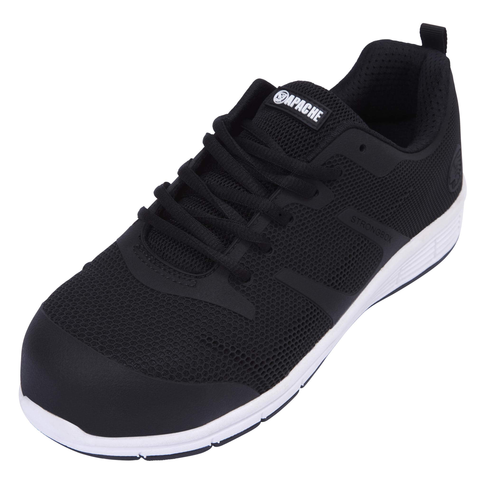 Apache Vault Black Lightweight Sports Safety Trainers Black Front #colour_black